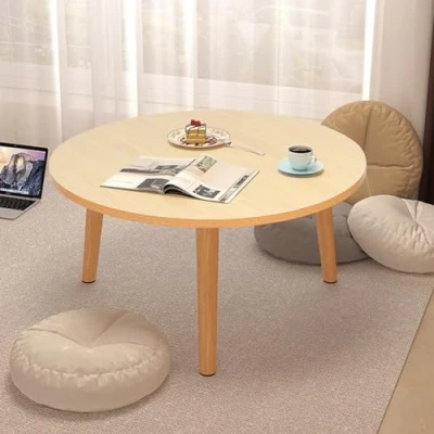 Afbeelding van HshDUti Ronde salontafel voor woonkamer, lage salontafel, kleine middentafel met 4 houten salontafelpoten, eettafel theetafel sofa eindtafel bijzettafel bank woonkamer