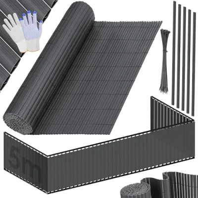 Afbeelding van KESSER® PVC inkijkbeschermingsmat, inkijkbescherming, 90 x 500 cm, balkonbekleding, windbescherming, versterkte lamellen voor tuin, balkon en terras, balkonomranding, inclusief kabelbinders &amp;