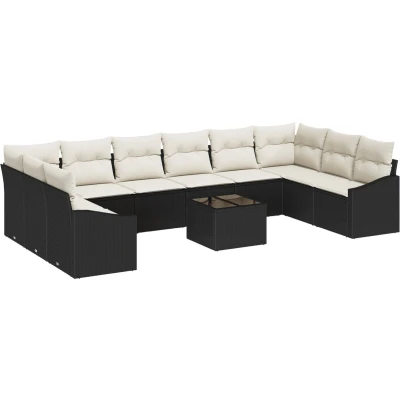 Afbeelding van vidaXL 10 delig Tuin Sofa Set met Kussens Bruin Poly Rattan