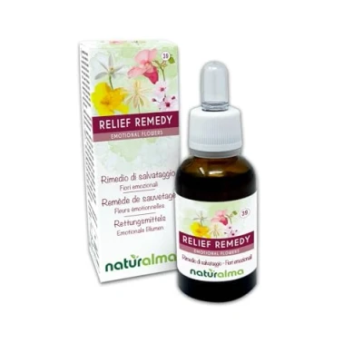 Afbeelding van Relief remedy (Reddingsmiddel) Naturalma Bachbloesems Druppels 30 ml alcoholvrij vloeibaar extract Bloesemessences Veganistisch en
