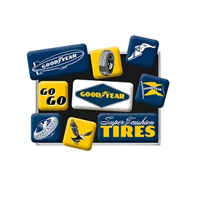 Afbeelding van Nostalgic Art Retro Koelkast Magneten, Goodyear Logos Geschenkidee voor auto en motorfans, Magneetset magneetbord, Vintage design, 9 stuks