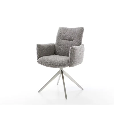 Afbeelding van DELIFE Draaistoel Jova Flex met armleuning bouclé zilver grijs kruisframe breed roestvrij staal 360 draaibaar rocker functie pocketveer kern