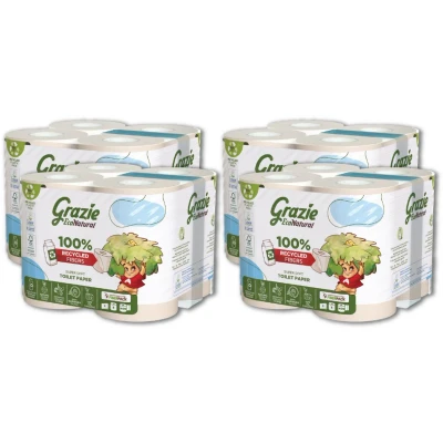 Afbeelding van Grazie Natural Fiberpack 2 laags Recycled Toiletpapier 4 x 8 rollen Bleekvrij Zacht WC Papier Milieuvriendelijk Ecolabel