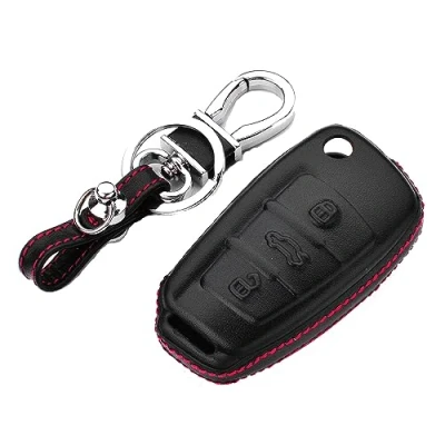 Afbeelding van M.JVisun Echt Leder Sleutelomhulsels Autosleutel Cover Hoesje Voor Audi A1 A3 A4 A6 A8 Quattro Q2 Q3 Q7 R8 RS3 RS6 S3 S6 TT TTS Zwart
