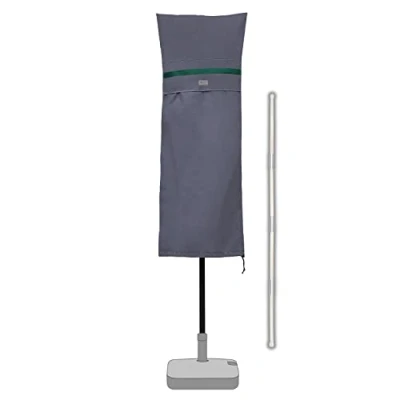 Afbeelding van Dubbele parasol beschermhoes met staaf, afdekhoezen voor tuinscherm ventilatieopeningen, afdekking ovale parasol, marktparasol, balkonscherm, 100% polyester, donkergrijs