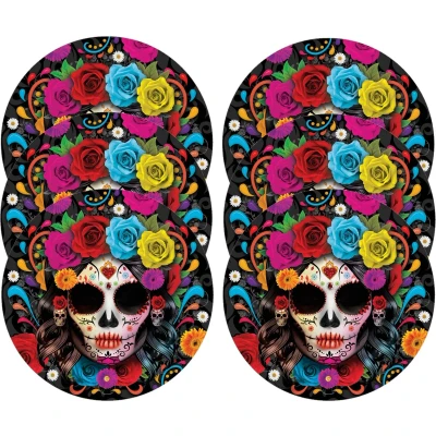 Afbeelding van Day of the dead bordjes 12x gekleurd papier D23 cm Feestbordjes