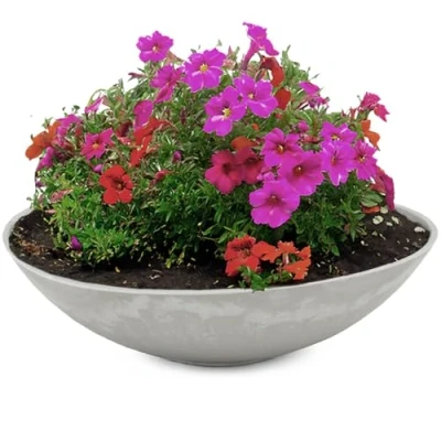 Afbeelding van Matches21 weerbestendige plantenschaal voor buiten, grote decoratieve schaal in grijs, gemarmerd als bloemenschaal, platte tuinschaal 45 cm, bloemen, bonsai of begraafplaats, grafschaal