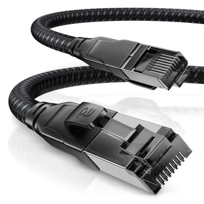 Afbeelding van CSL Cat 8.1 netwerkkabel 40 Gbits 3m katoenen mantel Black Series LAN kabel patchkabel RJ45 Gigabit Ethernet 40000 Mbits S/FTP PIMF afscherming compatibel met 6 7