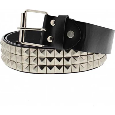 Afbeelding van Zac&#039;s Alter Ego 3 row silver coloured pyramid studs Riem Zwart/Zilverkleurig