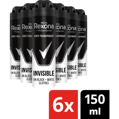 Afbeelding van 6er Pack Rexona Deospray Men Invisible Black + White 150ml