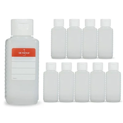 Afbeelding van Octopus 10x 100 ml plastic flessen met witte klapsluiting, lege van HDPE scharniersluiting, incl. etiketten