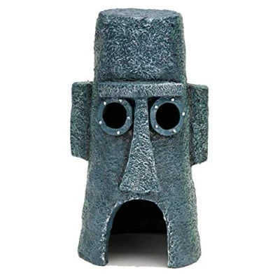 Afbeelding van Penn Plax Officieel gelicenseerd Nickelodeon Spongebob Aquarium Ornament Squidward&#039;s Easter Island Home Full Color 8&quot; decoratie (SBR46)