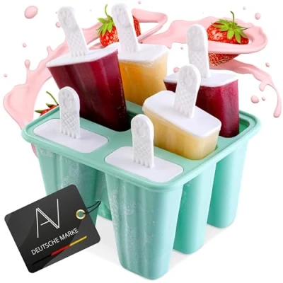 Afbeelding van AVANA IJsvormen van siliconen, 6 stuks, ijslollyvormen, herbruikbaar, ijslollyhouder, waterijslolly&#039;s voor kinderen en volwassenen, BPA vrij, turquoise