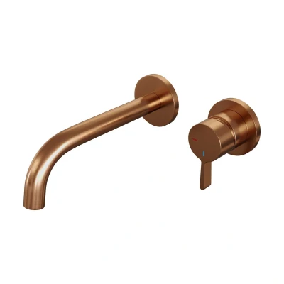 Afbeelding van Brauer Copper Edition Wastafelmengkraan inbouw gebogen uitloop links hendel middel dik model E 1 PVD geborsteld koper