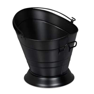 Afbeelding van Relaxdays kolenemmer met handvat 6 liter metaal open haard pelletemmer zwart