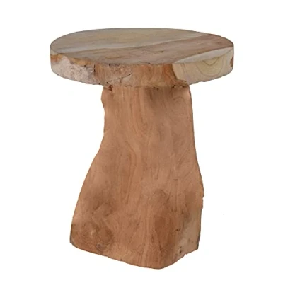 Afbeelding van Spetebo Teak houten kruk, 30 x 25 cm, massief hout, decoratieve bloemenkruk, bloemenstandaard, plantenstandaard, bijzettafel