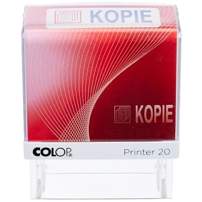 Afbeelding van COLOP Printer 20 tekststempels KOPIE en pictogram, afdruk blauw rood, voor direct gebruik. Afgewerkt stempel met magazijntekst 2 kleurig kussen