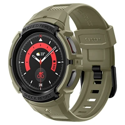 Afbeelding van Spigen Rugged Armor Pro Hoesje met Bandje Compatibel Galaxy Watch 5 45mm (2022) Vintage Kaki