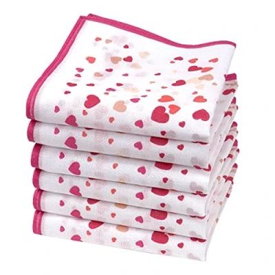 Afbeelding van Merrysquare Mini zakdoeken met roze hartjes, 100% katoen, 6 stuks, klein formaat 23 cm x cm, model confetti, Confetti