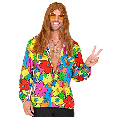 Afbeelding van Widmann Hippie Kostuum Shirt Man Multicolor Large Carnavalskleding Verkleedkleding