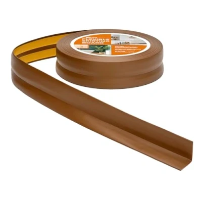 Afbeelding van Quest Zachte plint, zelfklevend, 30 mm x mm, knikstrip, eindstrip voor keuken en badkamer, afdichtingstape, pvc, flexibel, waterdicht, decoratief, 25 meter, bruin