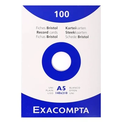 Afbeelding van Exacompta Art. 13308E 10 hoezen à 100 effen indexkaarten ongeperforeerd formaat 148 x 210 mm geschikt voor inkjet , laserprinters en kopieerapparaten kleur wit