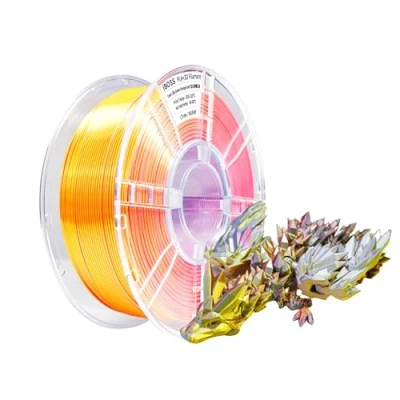 Afbeelding van iBOSS Zijde PLA+ filament 1,75 mm, 3D printerzijde 1 kg (2,2 LBS), zijdegroen en oranje &amp; goud, driekleurige coëxtrusie PLA Plus Shiny +/ 0,02 geschikt voor de meeste
