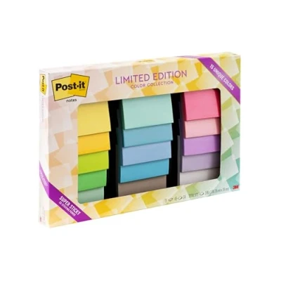 Afbeelding van Post it Notes Limited Edition Super Sticky Color Collection, 3&quot; x 3&quot;, 15 Pads/Pack, 45 Vellen/Pad (654 15Sall)