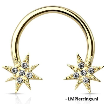 Afbeelding van Tepelpiercing starburst met CZ steentjes gold plated