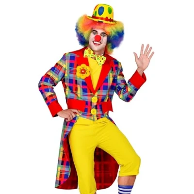Afbeelding van Widmann Clown &amp; Nar Kostuum Kleurenkanon Opa Jan Slipjas Man Blauw XL Carnavalskleding Verkleedkleding