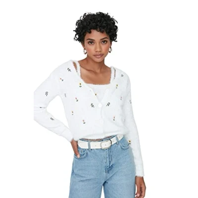 Afbeelding van Trendyol Dames Regular Standaard V hals Gebreide Vest, Ecru, M