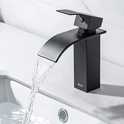 Afbeelding van ONECE Badkamer Watervalkraan, Zwarte Watervalkraan met Verstelbare Temperatuur, Wastafel Kraan, Eengats Messing Wastafelkraan, Keramische Ventielkern,