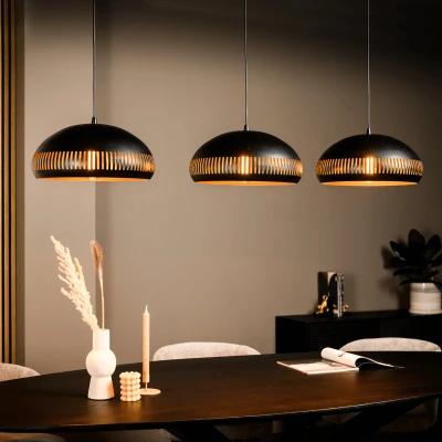 Afbeelding van Vurna Janelle hanglamp 3L 150 cm breed zwart Staal