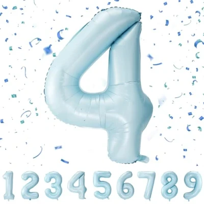 Afbeelding van Ballonnen cijfer 4 jaar, 101 cm, pastelblauw, heliumballon voor verjaardagsdecoratie
