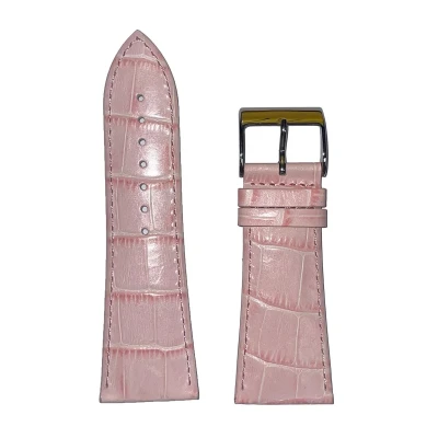 Afbeelding van Horlogeband 30mm Licht Roze Echt leer in croco print Roestvrijstalen gesp