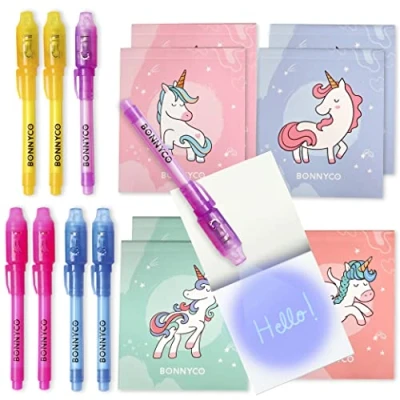 Afbeelding van Onzichtbare inktpen en schrijfblok, 8 Stuks Eenhoorns BONNYCO Vuller bij Kids Verjaardagen Tas jongens &amp; meisjesfeestjes, Feestgerei de Pinata Schoolprijs Geschenk Kinderen
