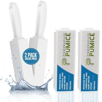 Afbeelding van Powerstone Puimsteen toiletpotreiniger met handvat (2 pack) een betrouwbare en onschadelijke oplossing voor het reinigen van kalkaanslag, harde watervlekken op toiletten, grills, tegels, voegen