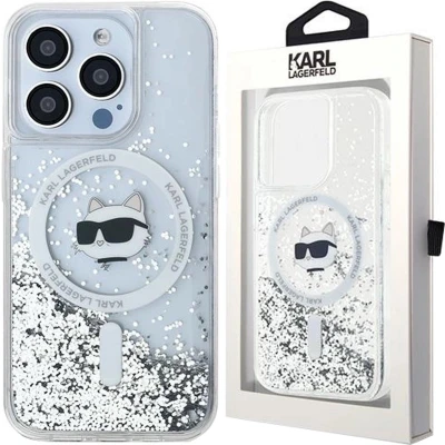 Afbeelding van Karl Lagerfeld Liquid Glitter Choupette Head MagSafe hoesje voor iPhone 15 Pro Max transparant