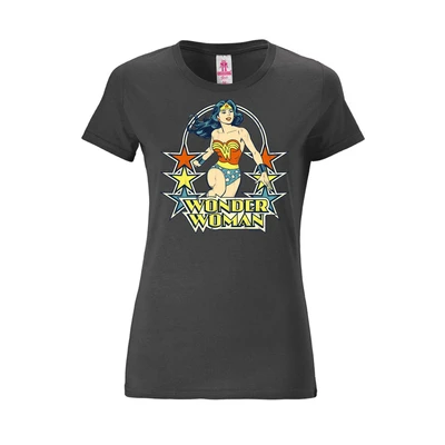 Afbeelding van Logoshirt® DC Comics I Wonder Woman Stars T shirt print dames ronde hals korte mouwen gelicentieerd origineel design, donkergrijs, L
