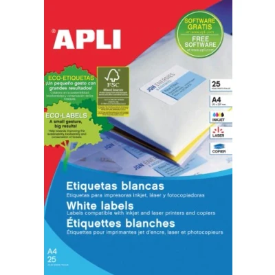 Afbeelding van Apli Etiketten Ft 105 X 37 Mm (b H), Rechte Hoeken, 400 Stuks, 16 Per Blad (1214) Etiket