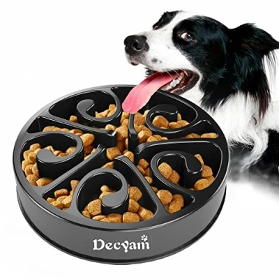 Afbeelding van Decyam Slow Feeder Hondenkom Langzaam Eten Huisdier Puppy Fun Puzzel Non Skid Bloat Stop Voeden Kom (Klein/Medium, Zwart)