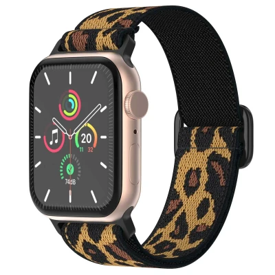 Afbeelding van imoshion Elastisch Nylon bandje Geschikt voor Apple Watch 1, 2, 3, 4, 5, 6, 7, 8, 9, 10, SE, Ultra (2) 44/45/46/49 mm Leopard One Size