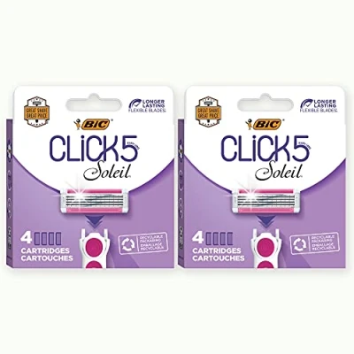 Afbeelding van BIC Click 5 Soleil scheermesjes voor dames met flexibele messen en recyclebare doos, 2 dozen 4 catridges (totaal 8)