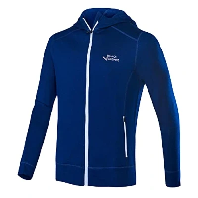 Afbeelding van Black Crevice merino herenjack met capuchon, hoogwaardige jas, jas voor heren van 70% merinowol en 30% polyester, temperatuurregulerende hoodie, trui, mulesingvrij, blauw, XXL