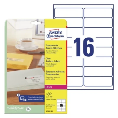 Afbeelding van Etiket Avery L7562 25 99.1x33.9mm transparant 400stuks