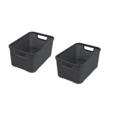 Afbeelding van BranQ Home Essential Mand in rotan design, 2 delige set, maat L (38 x 27,8 18,5 cm), 19 l, BPA vrije kunststof (polypropeen), antraciet, stuks