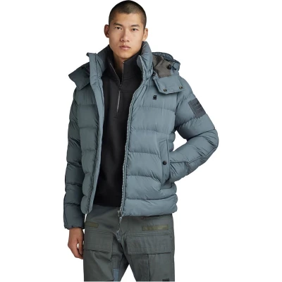 Afbeelding van G Star RAW heren Whistler gewatteerde puffer jack met afneembare capuchon in de kleur Staalblauw, maat: S