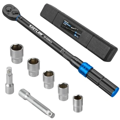 Afbeelding van KRETLAW momentsleutel 8 delig. 1/2 inch 20 220Nm set met 76/125 mm verlengingen, 17 19 21 22 24 dopsleutel voor auto, motorfiets, vrachtwagen, vrachtwagen in koffer
