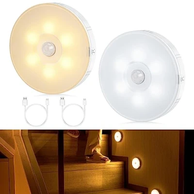 Afbeelding van Tailcas Nachtlampje met bewegingsmelder, 2 stuks, led nachtlampje, dimbaar, USB oplaadbaar, 1000 mAh, warmwit/koudwit, kastlicht voor trap, kinderkamer, hal, keuken, slaapkamer