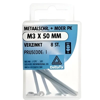 Afbeelding van Deltafix Metaalschroef verzinkt PK + Moer M3 x 50 mm 8 stuks